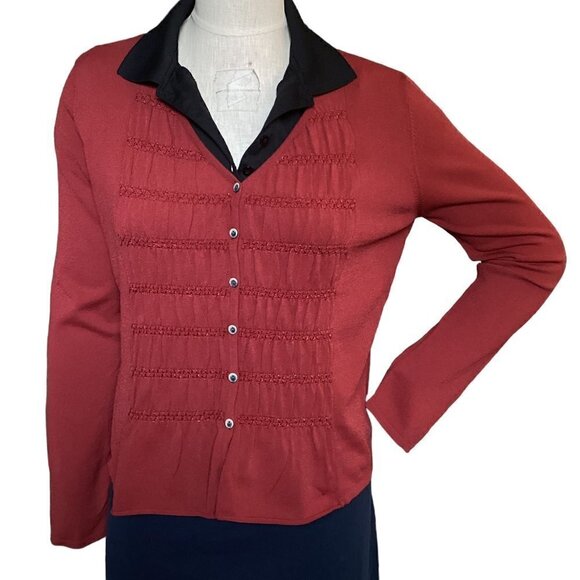 J.Jill V-Neck Texture/Smock-Front Button Front Cardigan Top Rust Red Sz S #229K - Picture 3 of 9